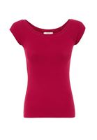 Bayan Pembe Kayık Yaka Kısa Kollu Tişört