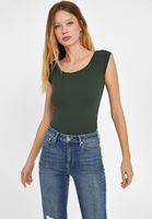 Bayan Yeşil Kayık Yaka Kısa Kollu Tişört