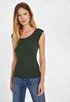 Bayan Yeşil Kayık Yaka Kısa Kollu Tişört