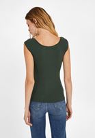 Bayan Yeşil Kayık Yaka Kısa Kollu Tişört