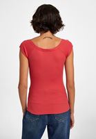 Bayan Kırmızı Kayık Yaka Kısa Kollu Tişört