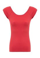 Bayan Kırmızı Kayık Yaka Kısa Kollu Tişört