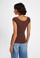 Bayan Kahverengi Kayık Yaka Kısa Kollu Tişört