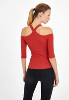 Bayan Kiremit Kesik Yaka Detaylı Tişört