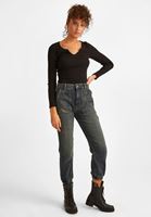 Bayan Siyah Yaka Detaylı Bluz