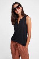 Bayan Siyah Keten V Yaka Tişört