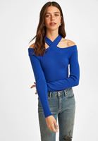 Bayan Lacivert Kesik Detaylı Triko Kazak