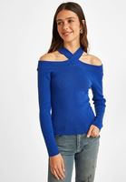 Bayan Lacivert Kesik Detaylı Triko Kazak