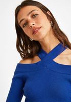 Bayan Lacivert Kesik Detaylı Triko Kazak