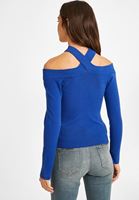 Bayan Lacivert Kesik Detaylı Triko Kazak