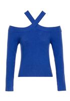 Bayan Lacivert Kesik Detaylı Triko Kazak