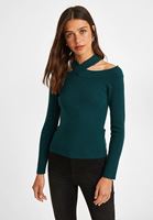 Bayan Yeşil Kesik Detaylı Triko Kazak