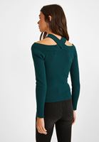 Bayan Yeşil Kesik Detaylı Triko Kazak