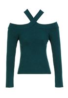 Bayan Yeşil Kesik Detaylı Triko Kazak