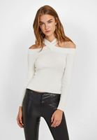 Bayan Krem Kesik Detaylı Triko Kazak