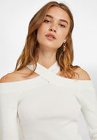 Bayan Krem Kesik Detaylı Triko Kazak