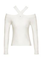 Bayan Krem Kesik Detaylı Triko Kazak