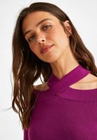 Bayan Mor Kesik Detaylı Triko Kazak