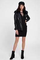 Bayan Siyah Lace Up Detaylı Triko Elbise