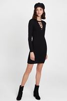 Bayan Siyah Lace Up Detaylı Triko Elbise