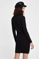 Bayan Siyah Lace Up Detaylı Triko Elbise