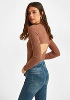 Bayan Kahverengi Sırt Dekolteli Kazak