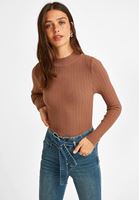 Bayan Kahverengi Sırt Dekolteli Kazak