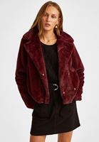 Bayan Bordo Kısa Kürk Ceket