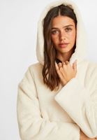 Bayan Krem Kapüşonlu Kısa Kürk Ceket