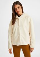 Bayan Krem Kapüşonlu Kısa Kürk Ceket