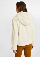 Bayan Krem Kapüşonlu Kısa Kürk Ceket