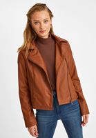 Bayan Kahverengi Biker Deri Ceket