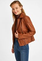 Bayan Kahverengi Biker Deri Ceket