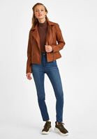 Bayan Kahverengi Biker Deri Ceket