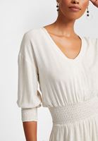 Bayan Bej Beli Büzgülü Mini Elbise