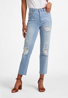 Bayan Mavi Yüksek Bel Crop Straight Pantolon