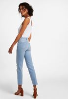 Bayan Mavi Yüksek Bel Crop Straight Pantolon