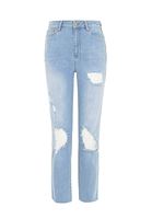 Bayan Mavi Yüksek Bel Crop Straight Pantolon