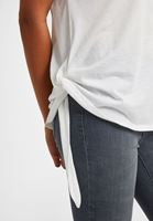 Bayan Krem Bağlama Detaylı Bot Yaka Tişört