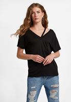 Bayan Siyah Kesik Detaylı Tişört