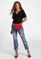 Bayan Siyah Kesik Detaylı Tişört