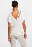 Bayan Krem V Yaka Baskılı Tişört