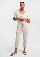 Bayan Krem V Yaka Baskılı Tişört