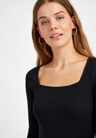 Bayan Siyah Kare Yaka Triko Kazak