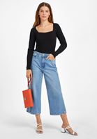 Bayan Siyah Kare Yaka Triko Kazak