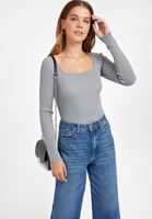 Bayan Gri Kare Yaka Triko Kazak