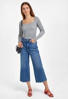 Bayan Gri Kare Yaka Triko Kazak