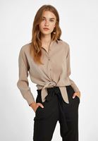 Bayan Bej Uzun Kollu Bağlama Detaylı Gömlek ( MODAL )