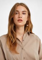 Bayan Bej Uzun Kollu Bağlama Detaylı Gömlek ( MODAL )