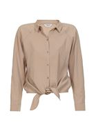 Bayan Bej Uzun Kollu Bağlama Detaylı Gömlek ( MODAL )